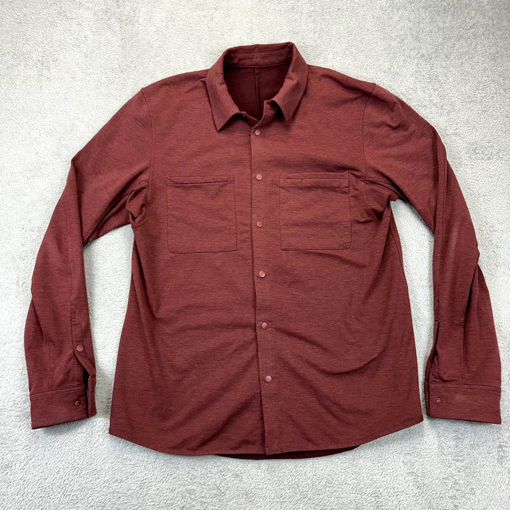 Lululemon Shirt Men's Medium Red Compatibility Snap Button Up Stretch Zip Pocket